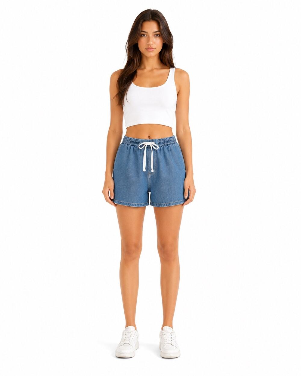 THE FIFTH LABEL Drawstring Denim Jean Long Shorts